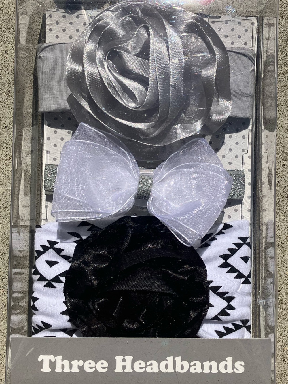Cuddle Bear Collection Three Piece Girls' Headband Set - Silver, White, Black